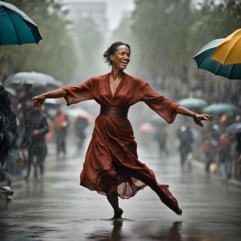 A lady dancing In the rain
