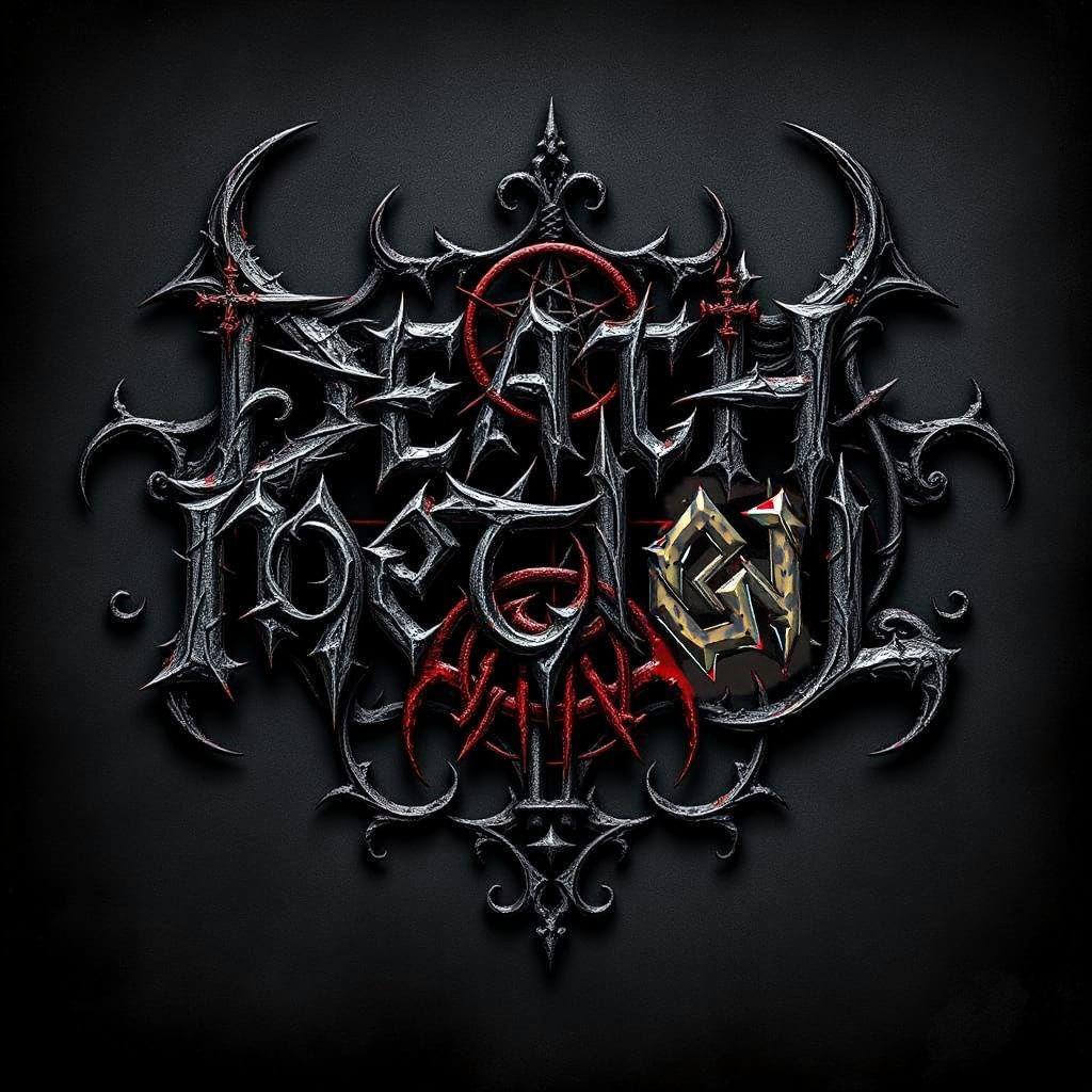 A “Death Metal” bands logo. One that is hard to read with many many marks   to create it 