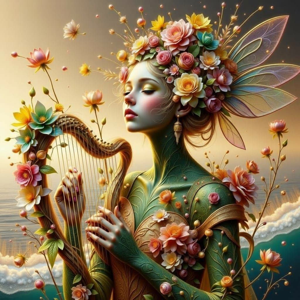 Add Colorful Gossamer wings two wings centered on his/her/their back(s) <lora:Fairy Elf Flux 2:1.0> Fairytale, realistic, flowers, lighting,...