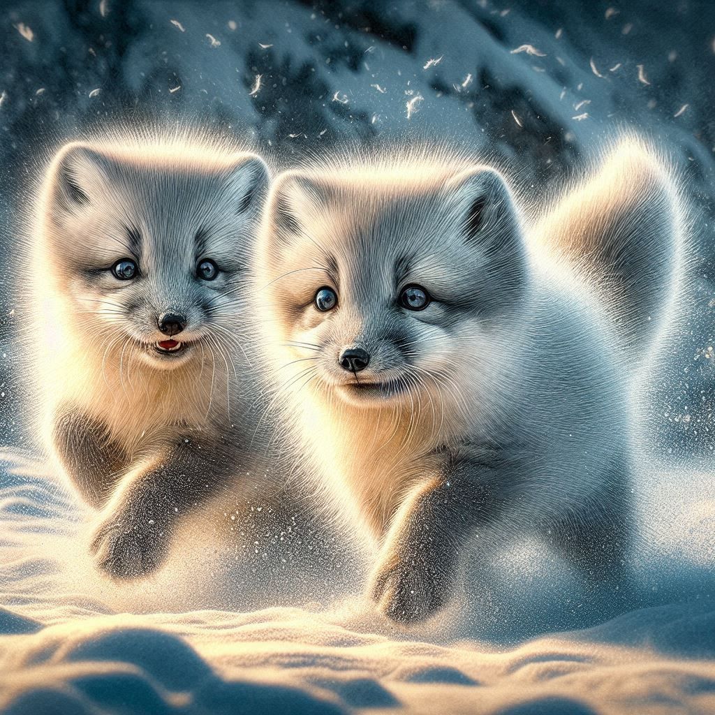 Playing polar fox cubs