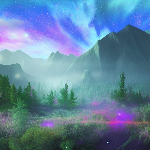 Beautiful misty mountain landscape