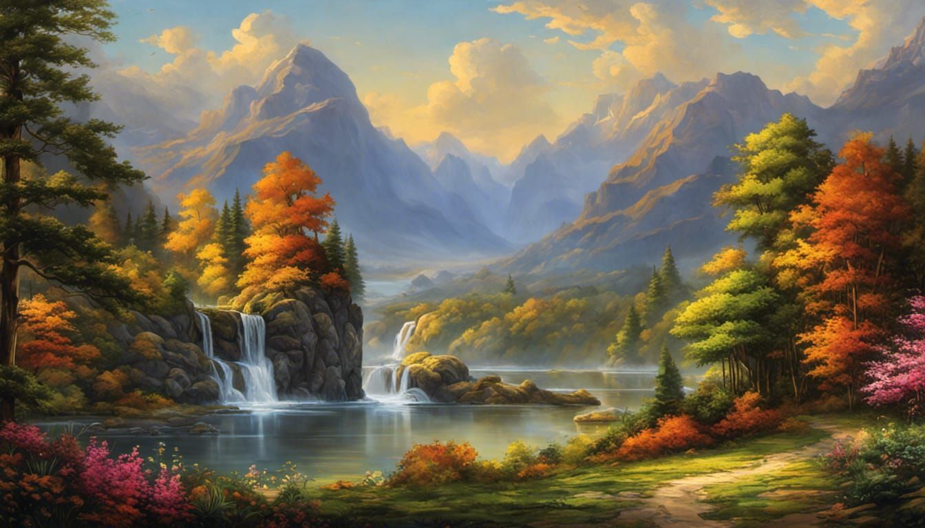 Fantastical Landscape With Waterfalls-seed1- ....... God Is Available ...