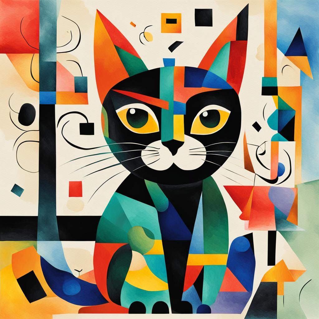 Minimalism background, cubist painting, watercolor, colorful...