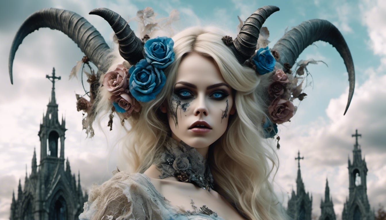 Soft photographic realism : beautiful blonde hair blue eyes demon ...