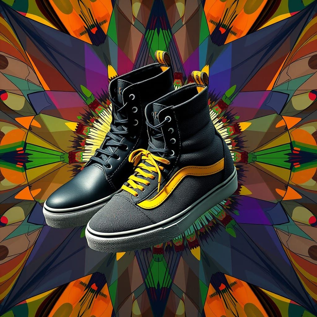 Cubist Fragmentation: Shoes Merging with Kaleidoscopic Geome...