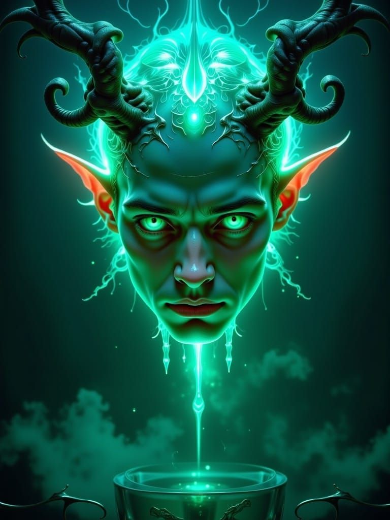 Floating disembodied bodiless severed head of an attractive Elfin Male , Fantasy Paranormal Artwork; 🛸 INVERTED WORLD 👻 NEON 😶‍🌫️ (Reyli...