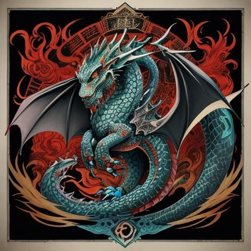 dragons Illustration featuring various neo taditional/new sc...