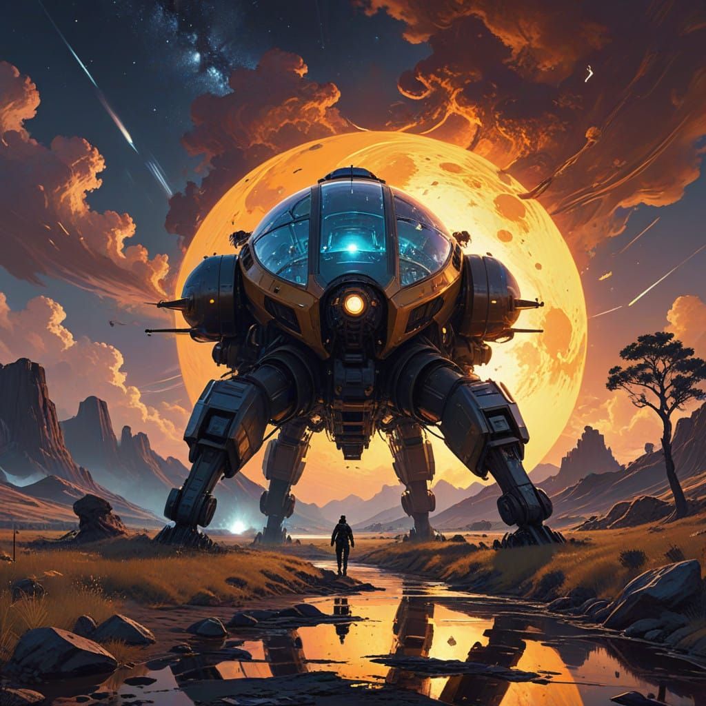 Surreal Cosmic Sunset with Swirling Iridescent Clouds