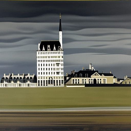 Black Chateau in the style of Paul Delvaux
