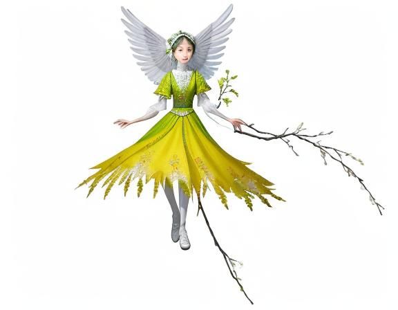 On the white cotton gauze, yellow threads are used as branch...