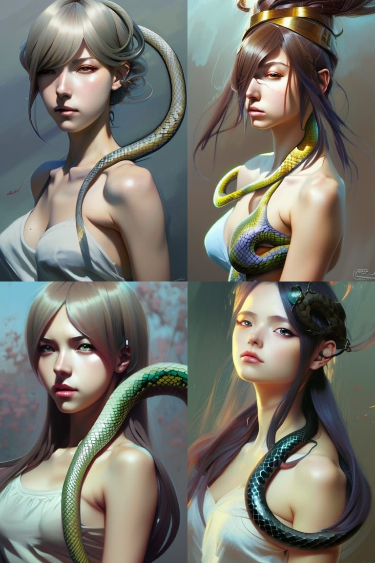 Anime Girl with Snake Hair: Artgerm and Ghibli Style