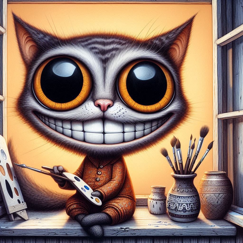 cat smiles when he paints a masterpiece