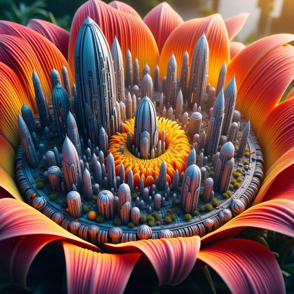 <lora:-Bloomopolis-:1.0> an alien landscape inside an exotic flower