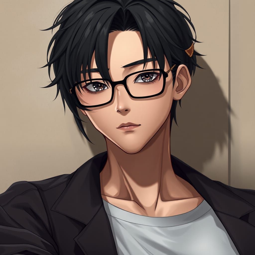 Anime Style Loner with Glasses in 3D