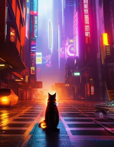 Cyberpunk Cat Glowing - Ai Generated Artwork - Nightcafe Creator