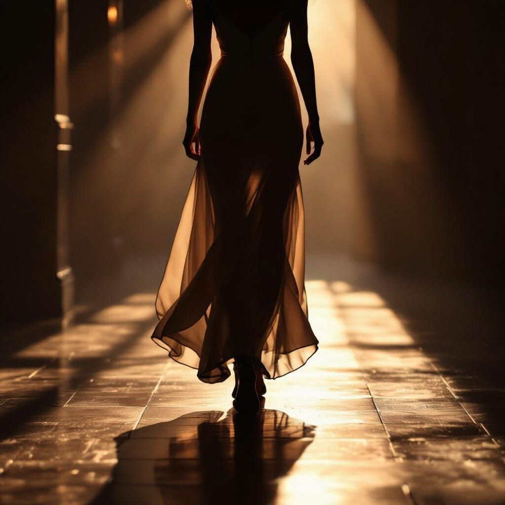 Woman in Flowing Gown in Romantic Cinematic Light