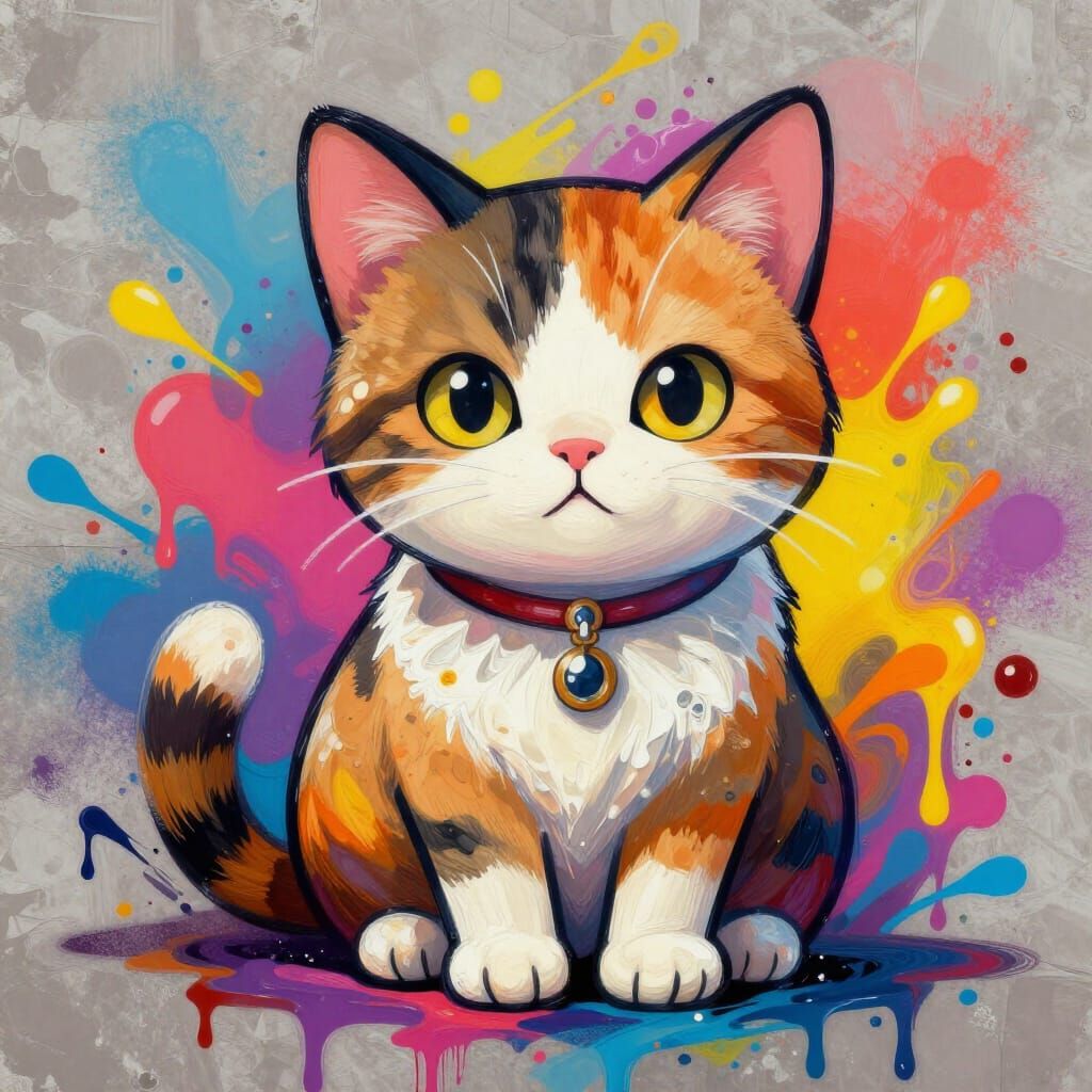 Vibrant Calico Cat in Graffiti Art Style