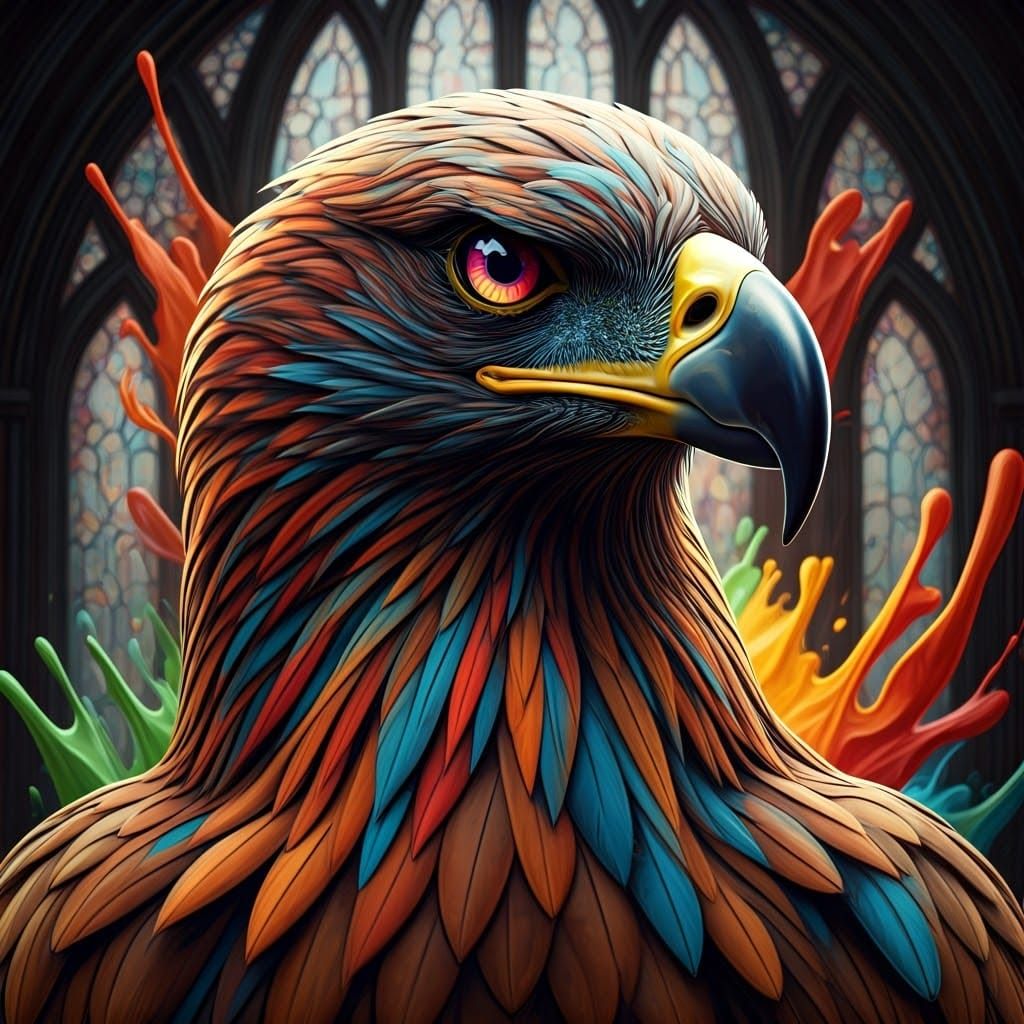 Iridescent Eagle in Abstract Action Painting Style