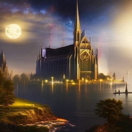 Cathedral on the Lake - AI Generated Artwork - NightCafe Creator