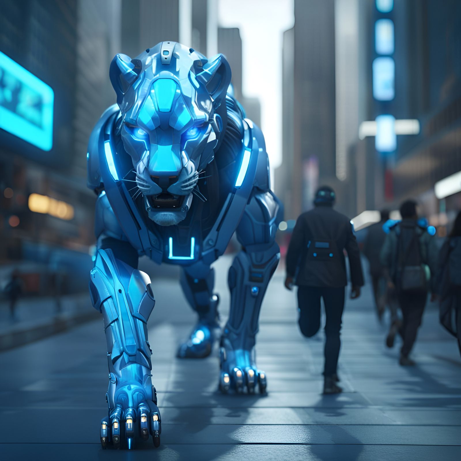 Cybernetic lion guard prowling through the future streets...  by @Justin Chauveau