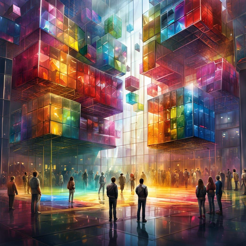 Museum of flying colorful cubes  by @Antiparticle