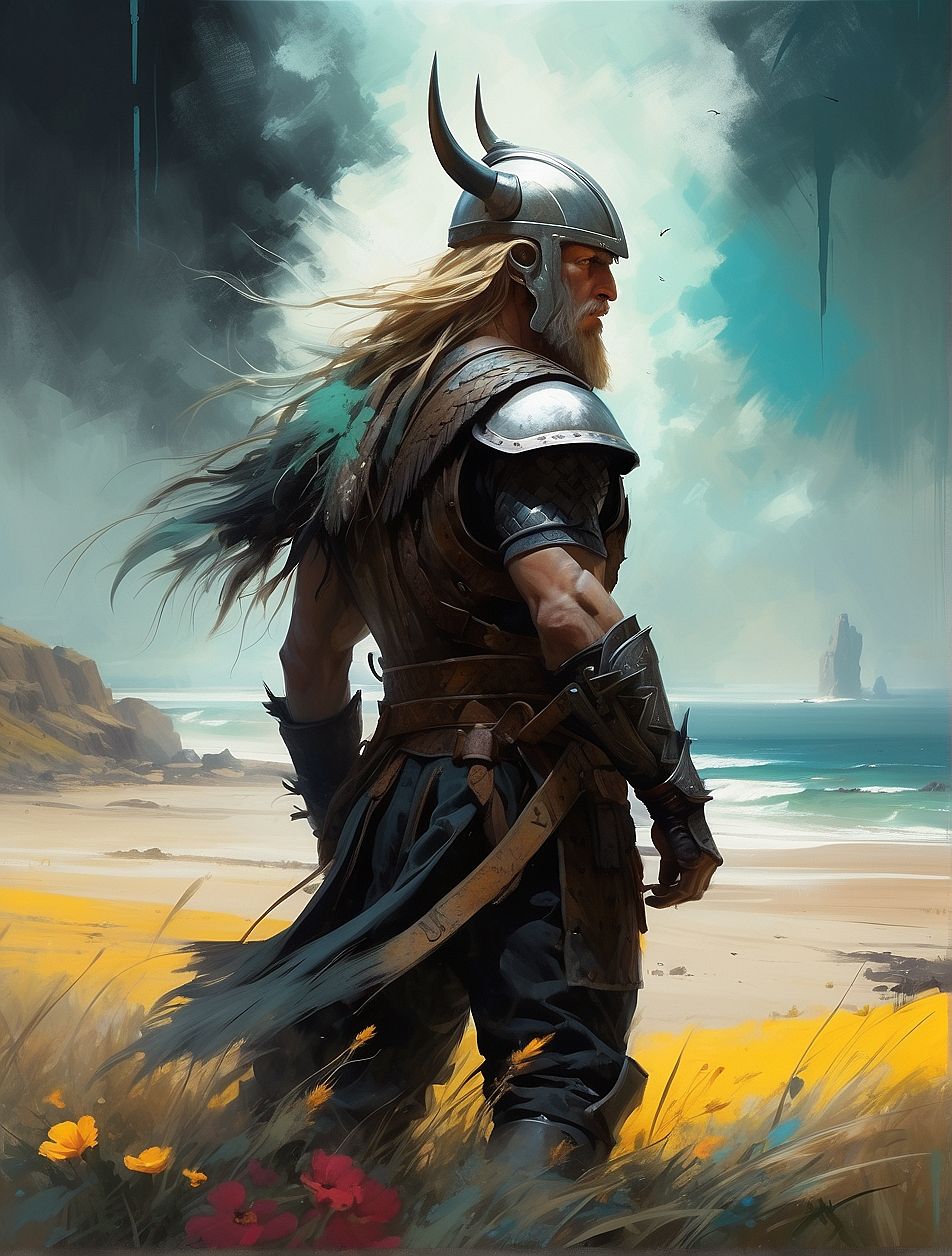 Guerrier viking devant la mer