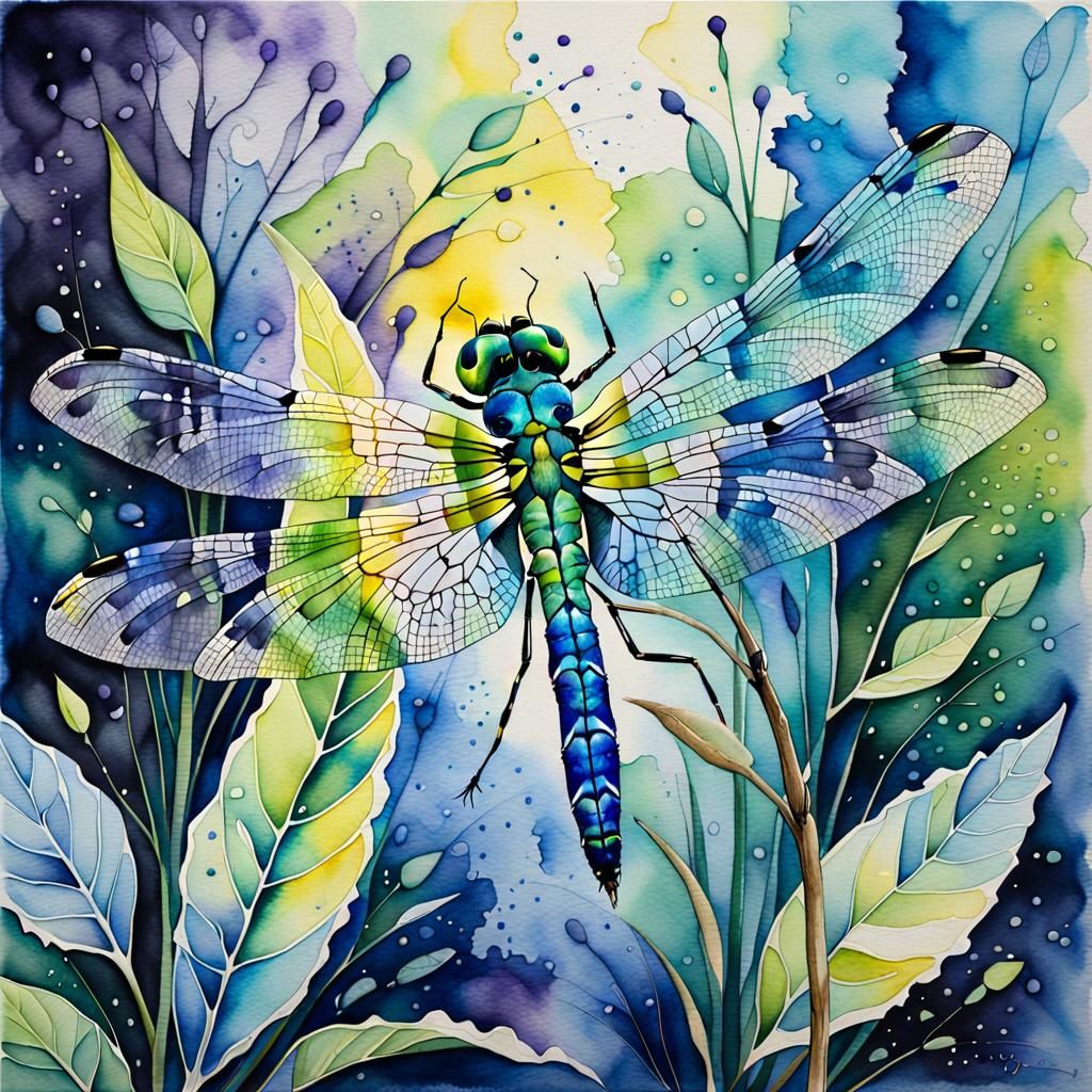 Vibrant Watercolor Dragonfly