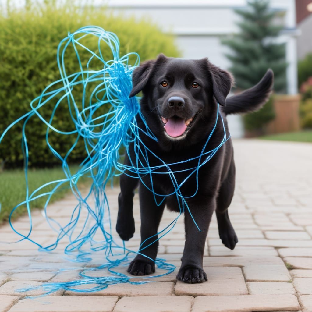 A dog and and silly string, everyday enemies 