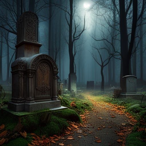 Old haunted cemetery in the woods