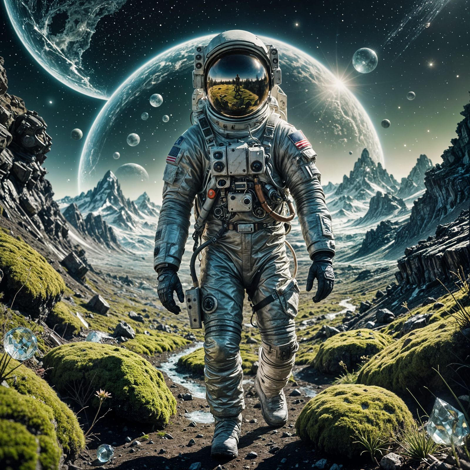 double exposure art - an astronaut exploring a planet with Crystals
Moss
Pathway  by @Tanke