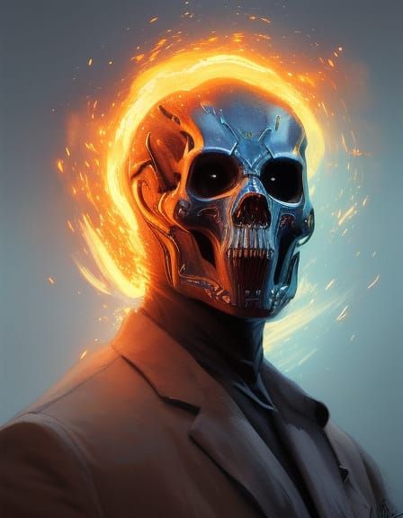 Grizzly Bear Ghost Rider Portrait in Art Nouveau Style