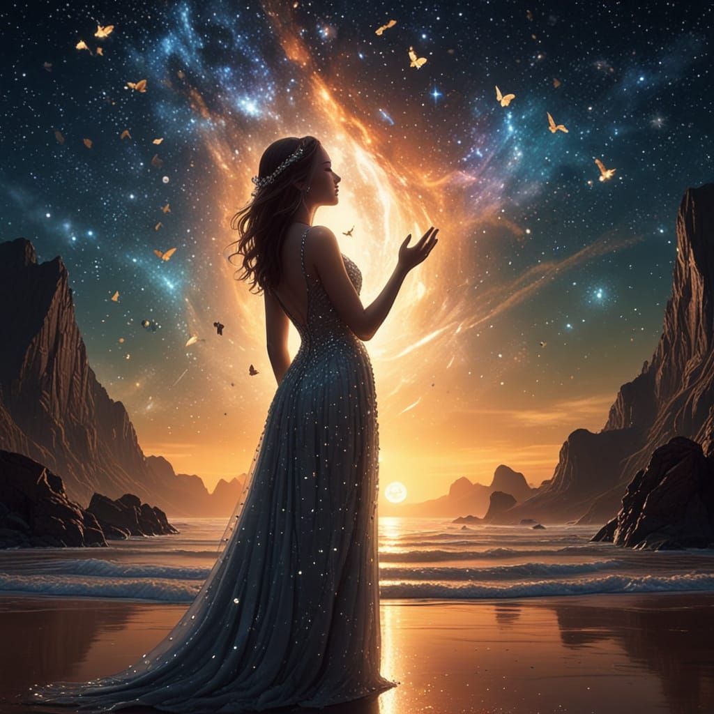 Glowing Fairy Dust Surrounds Enchanting Silhouette in Dark F...