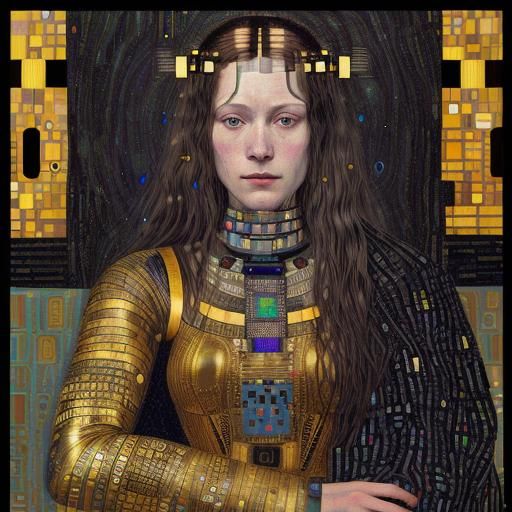 portrait of Judith et Holopherne by klimt, in the style of cyberpunk ...