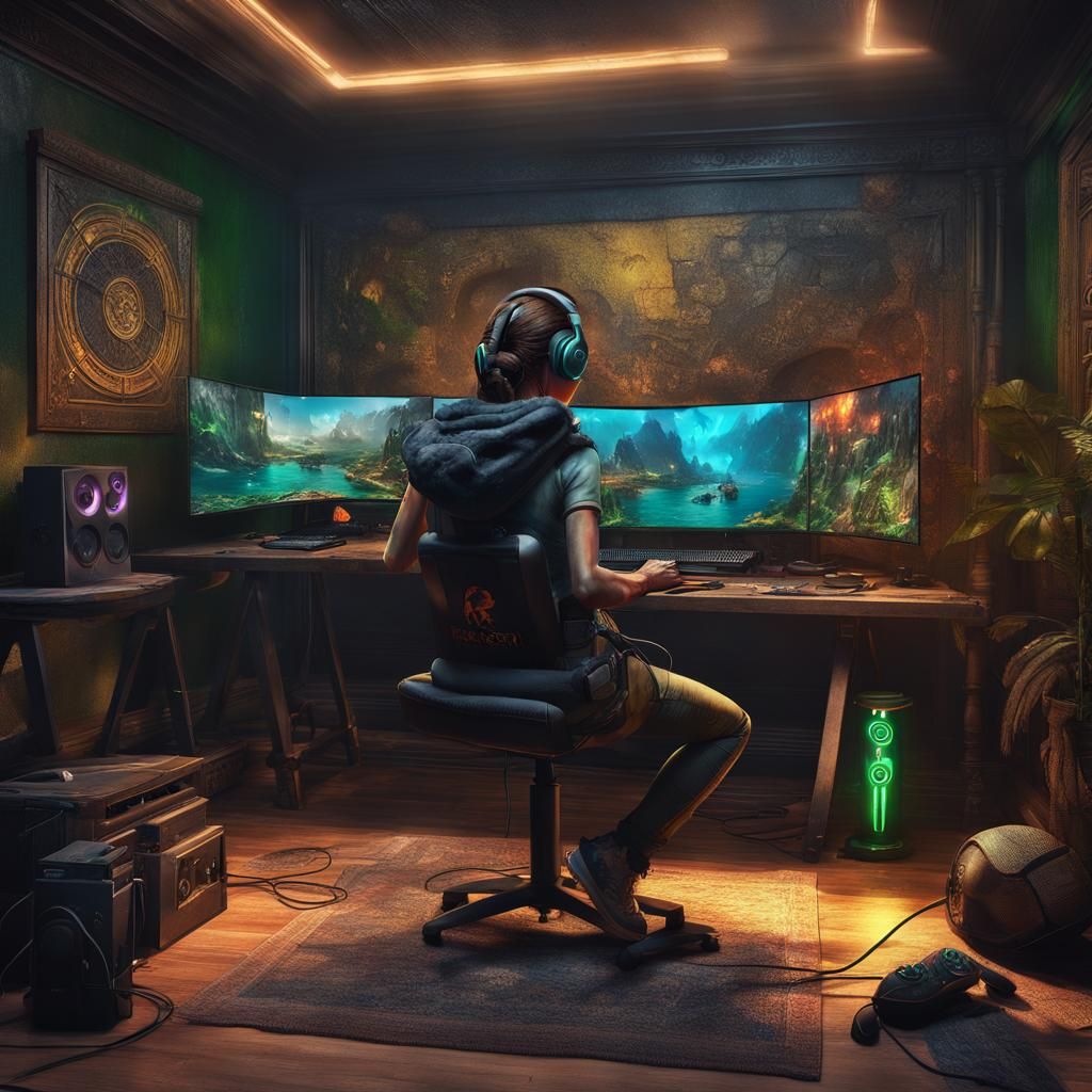 Gaming Room, Tomb Raider Lara Croft tests the headphones from "Razer