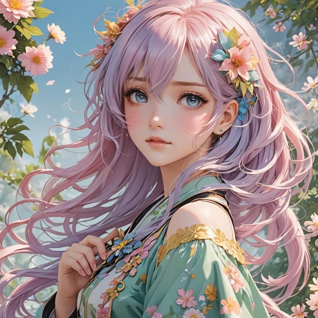 a girl with pastel hair and a butiful camono - AI Generated Artwork ...