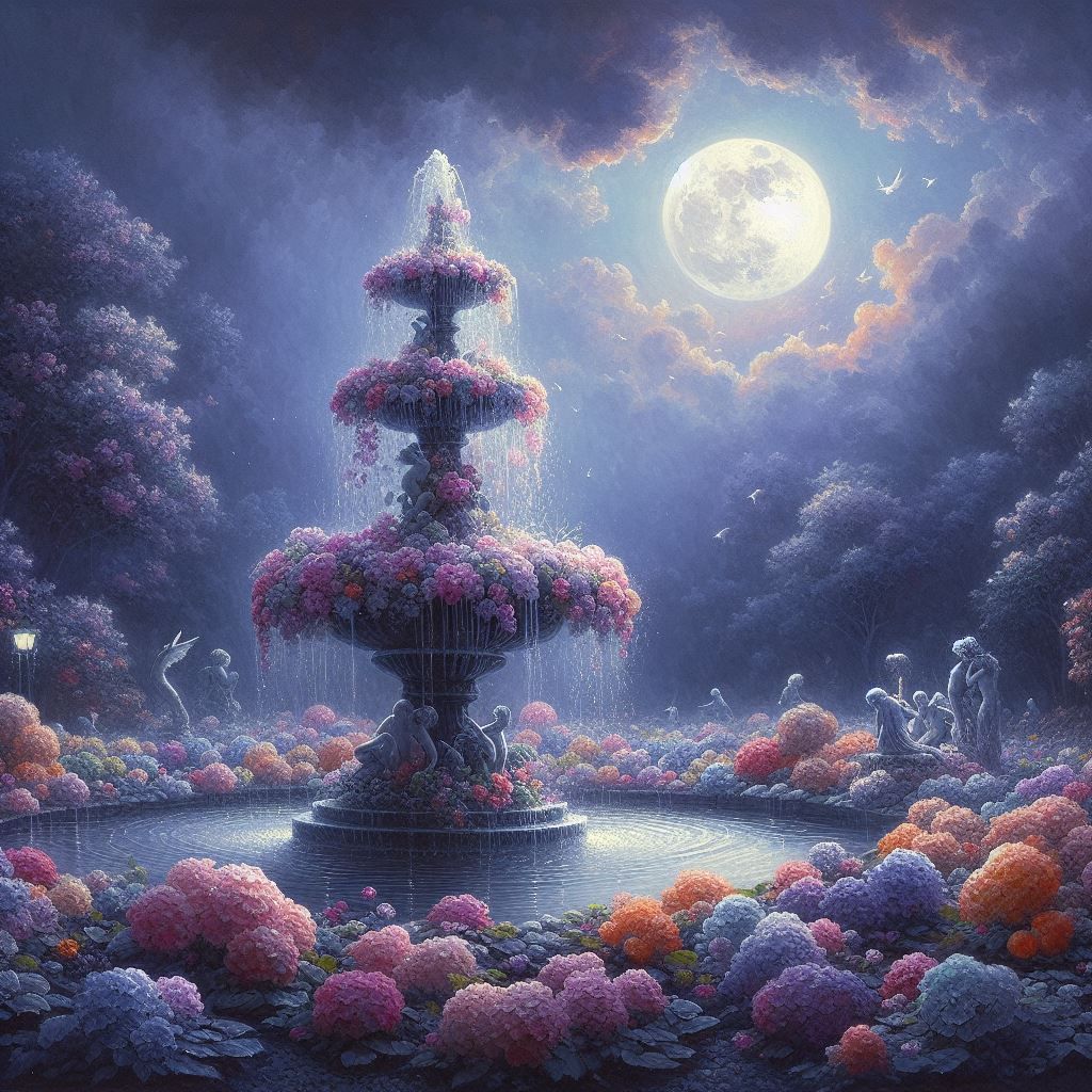 Water Fountain and Flowers