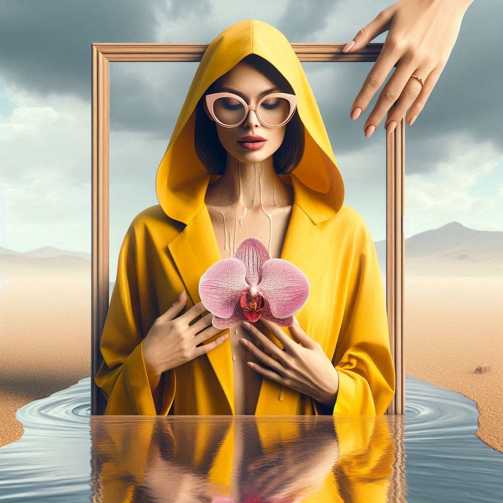 Woman in raincoat and orchid