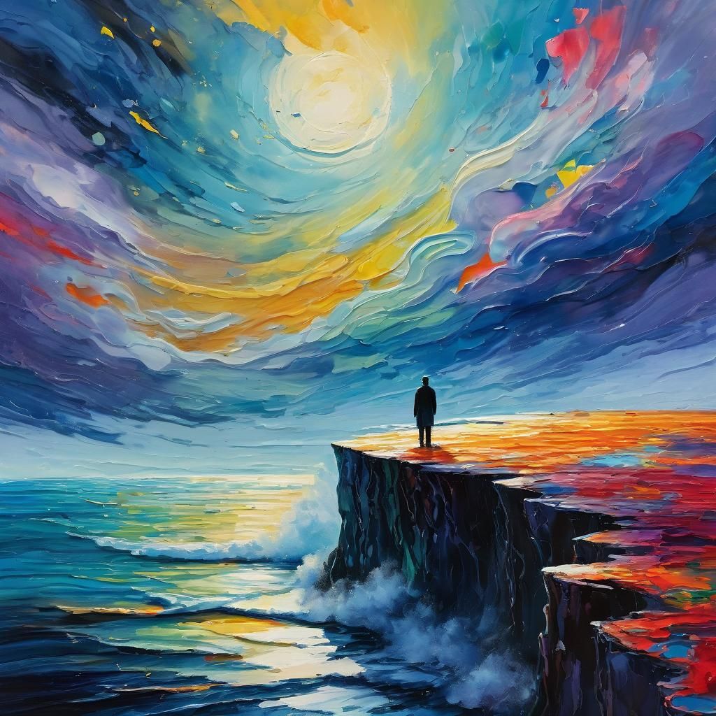 Figure at the Edge of Eternity: Gouache Masterpiece