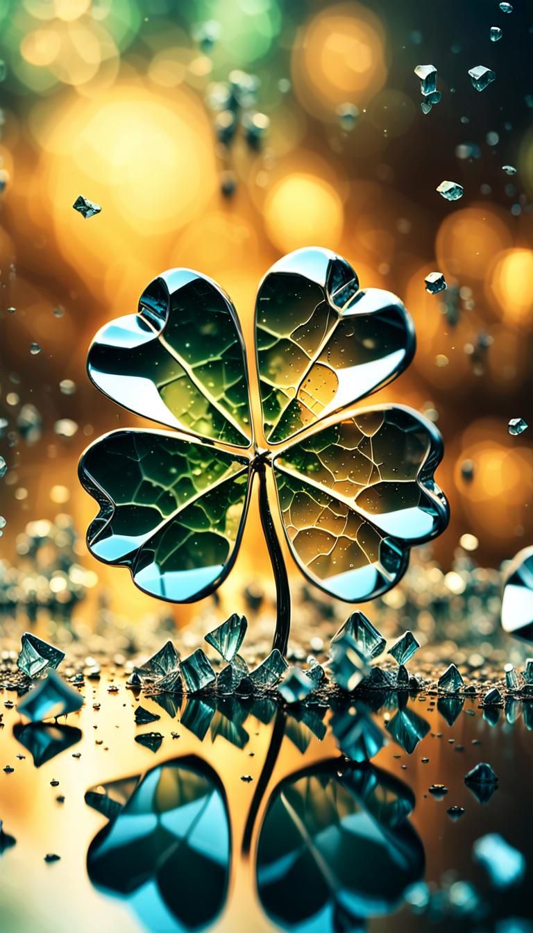 💌 a four-leaf clover, surrounded by many shards of mirror.  by @Totoyew Majon