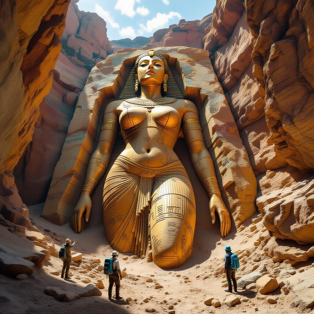 Archaeologists carefully excavate a huge, petrified woman from a vast excavation deep in a canyon, revealing ...  by @JennaM