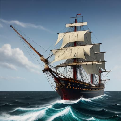 A ship sailing the high seas, detailed, sharp focus, hyper r...