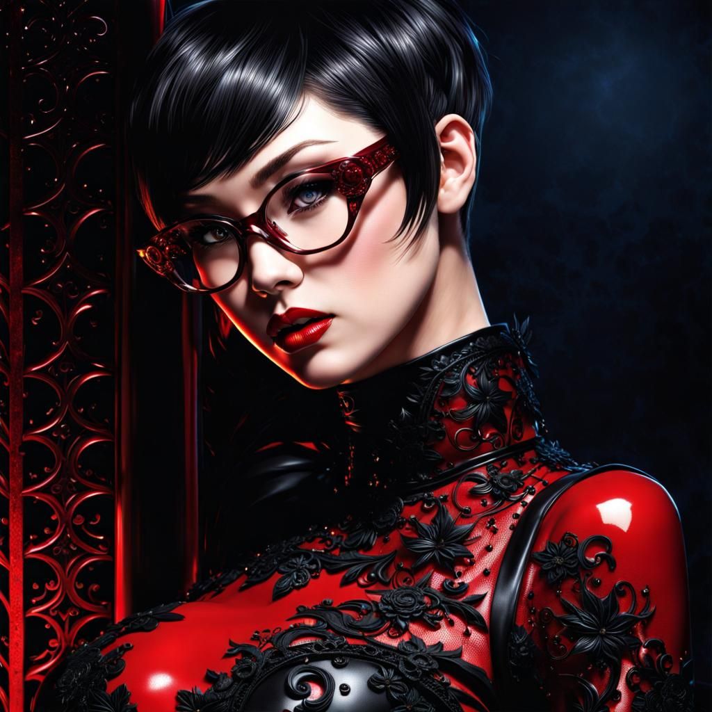 beautiful gothic hazel short haired moder japan female in gl...