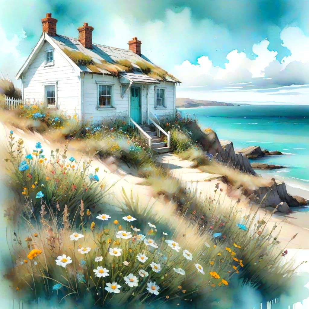 Seaside Cottage with Wildflowers  by @FarSeeker