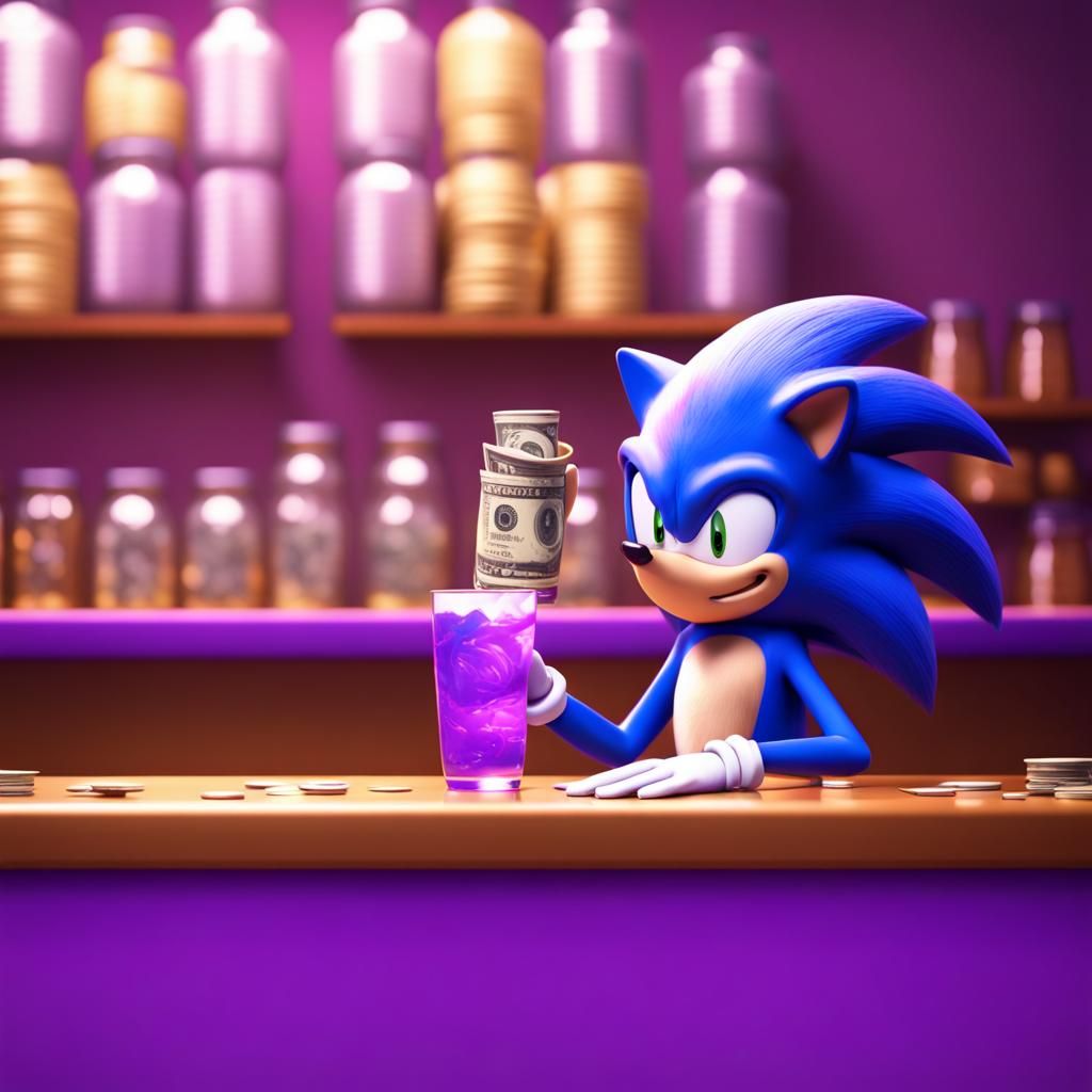 sonic the hedgehog counting up money and drinking purple lean - AI ...