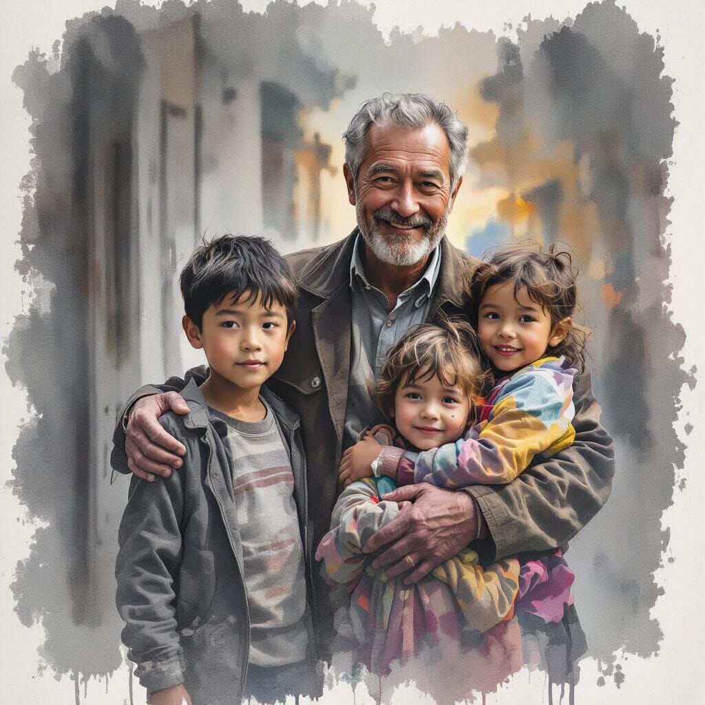 Emotional Watercolor Portrait with Double Exposure Effect