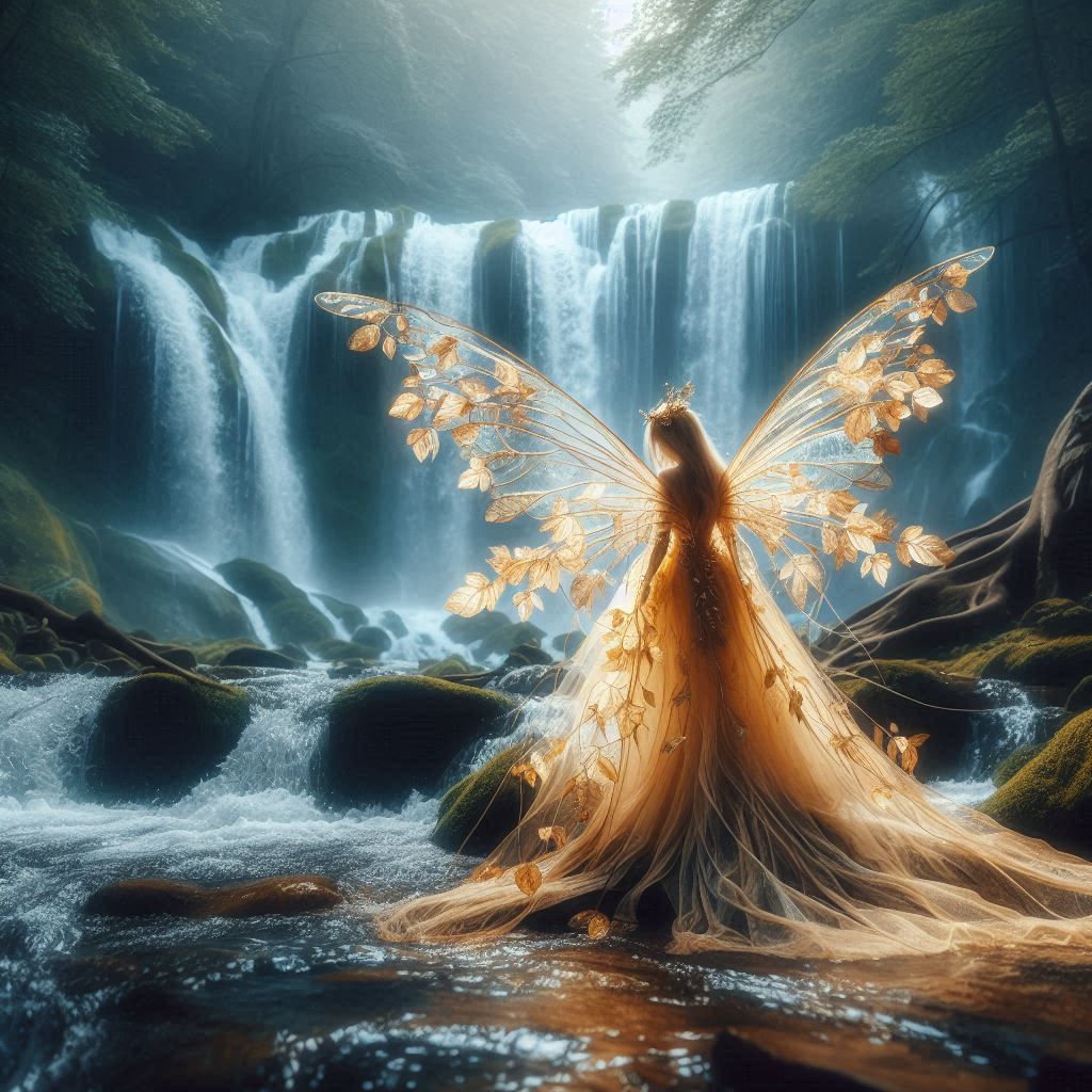 Leaf-winged fairy at the waterfall