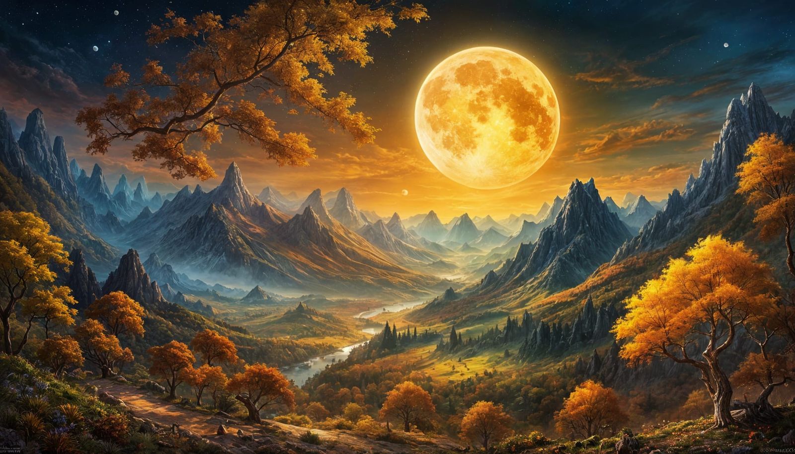 "Moonlit Valley in Autumn"   by @Pix