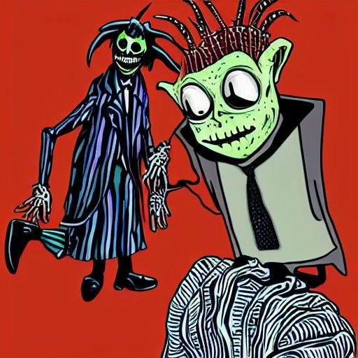 Beetlejuice high fiving the devil