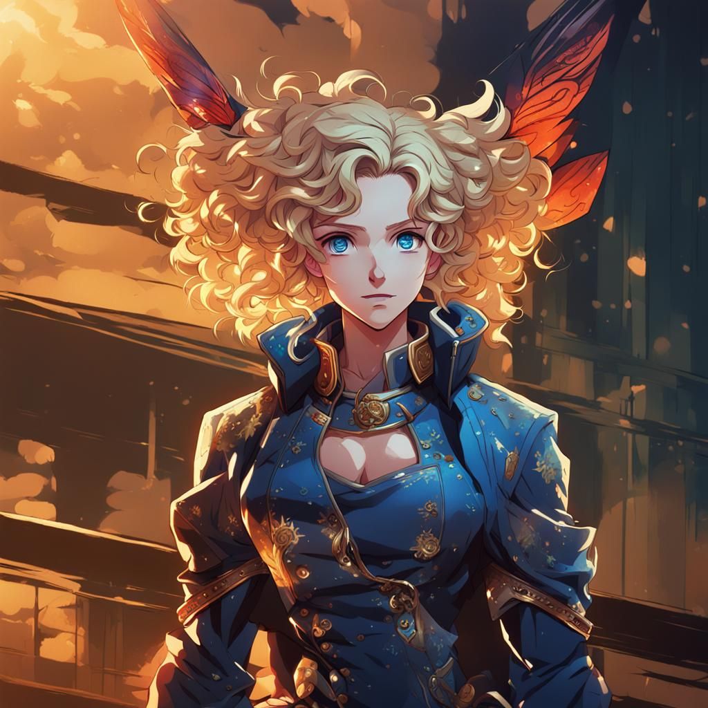 Voluptuous blonde curly hair blue eyes Masterpiece, Best Qua...