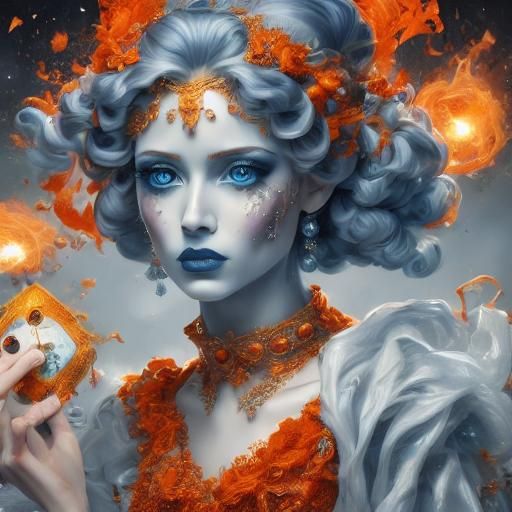 A stunning young  woman  <lora:Porcelain:1.0>, doll-like skin, bright orange makeup